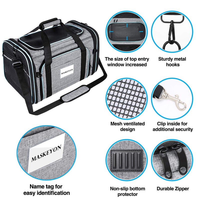 MASKEYON Airline Approved Portable Pet Carrier 2 Sides Expandable Soft-Sided Large Cats Carrier Collapsible Kennel Travel TSA Carrier 4 Doors with Removable Pads and 3 Pockets for Puppy Small Dogs - Image 5